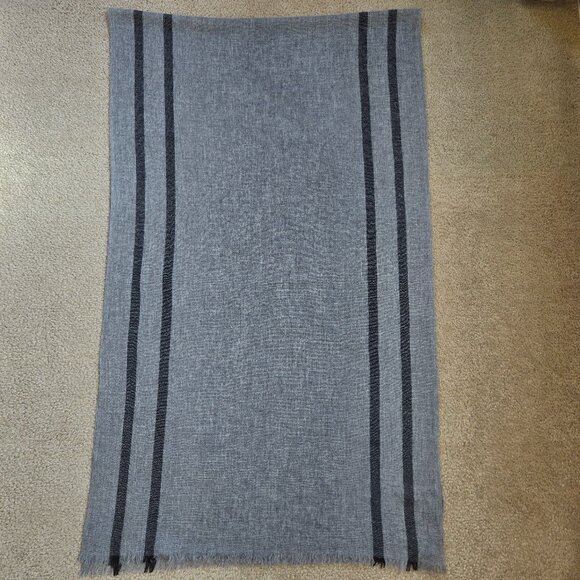 NWOT Portolano Grey with Navy Stripes Woven Cashmere - Picture 2 of 9